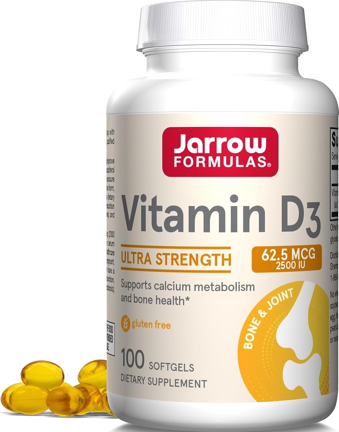 Jarrow Formulas Vitamin D3 62.5 mcg (2,500 IU) – 100 Softgels