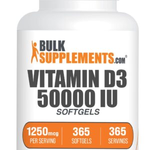 BulkSupplements.com Vitamin D3 (cholecalciferol) 50000 IU Softgel – 365 count