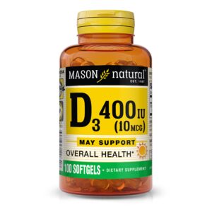 MASON NATURAL Vitamin D3 (cholecalciferol) 10 mcg Softgel – 100 softgels