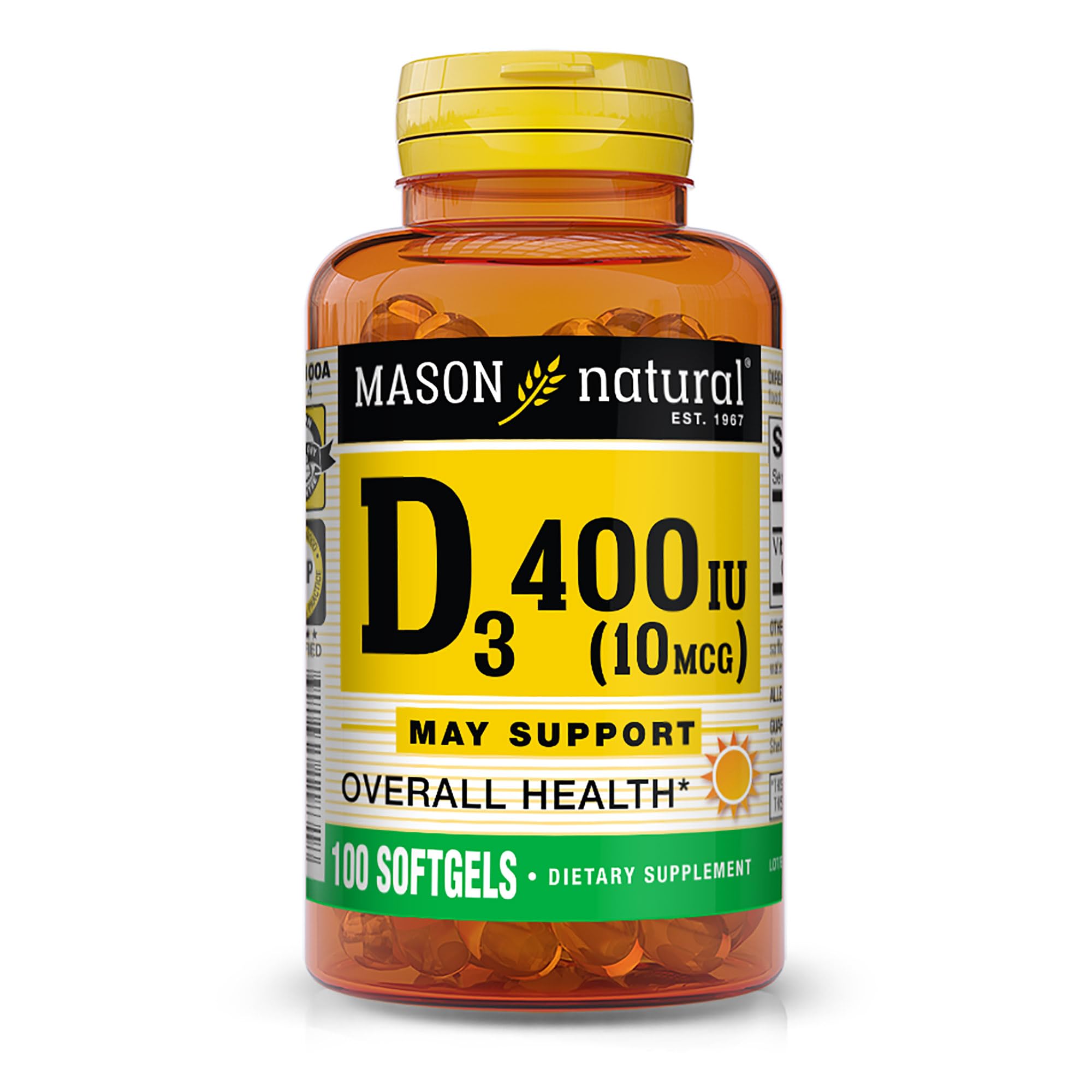 MASON NATURAL Vitamin D3 (cholecalciferol) 10 mcg Softgel – 100 softgels