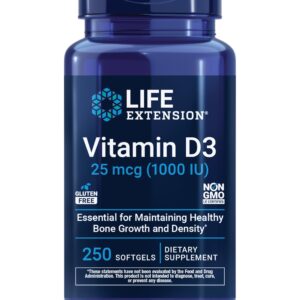 Life Extension Vitamin D3 (cholecalciferol) 25 mcg Softgel – 250 softgels