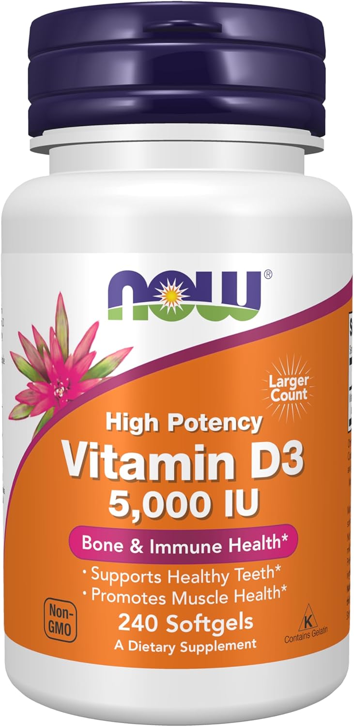 NOW Foods Vitamin D3 125 mcg (5,000 IU) – 240 Softgels