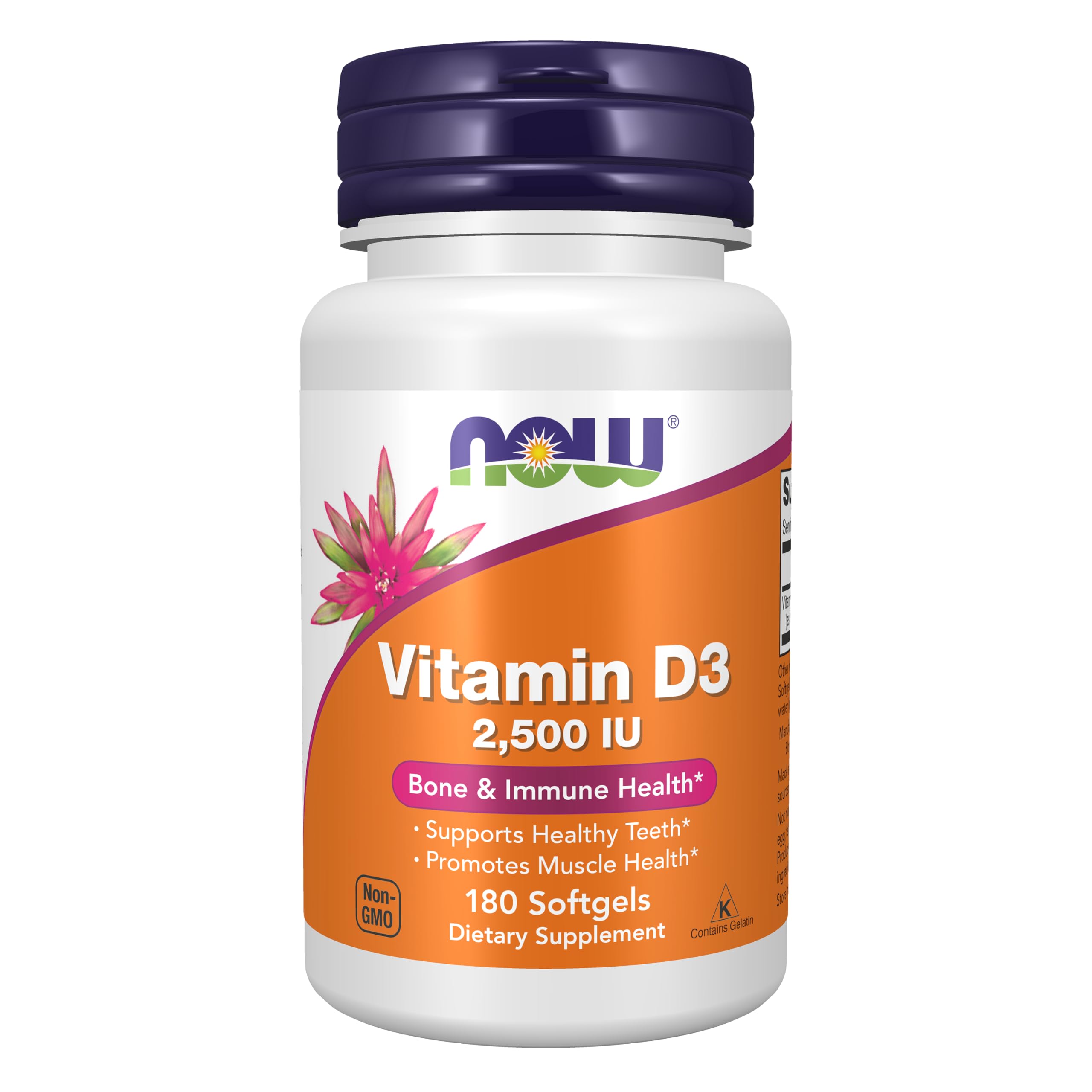 NOW Supplements Vitamin D3 (cholecalciferol) 2,500 IU Softgel – 180 softgels