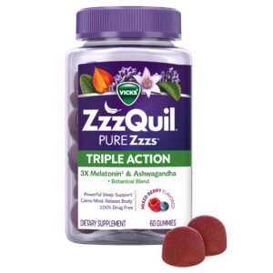 ZzzQuil PURE Zzzs Triple Action, Ashwagandha 6 mg Gummy – 60 gummies