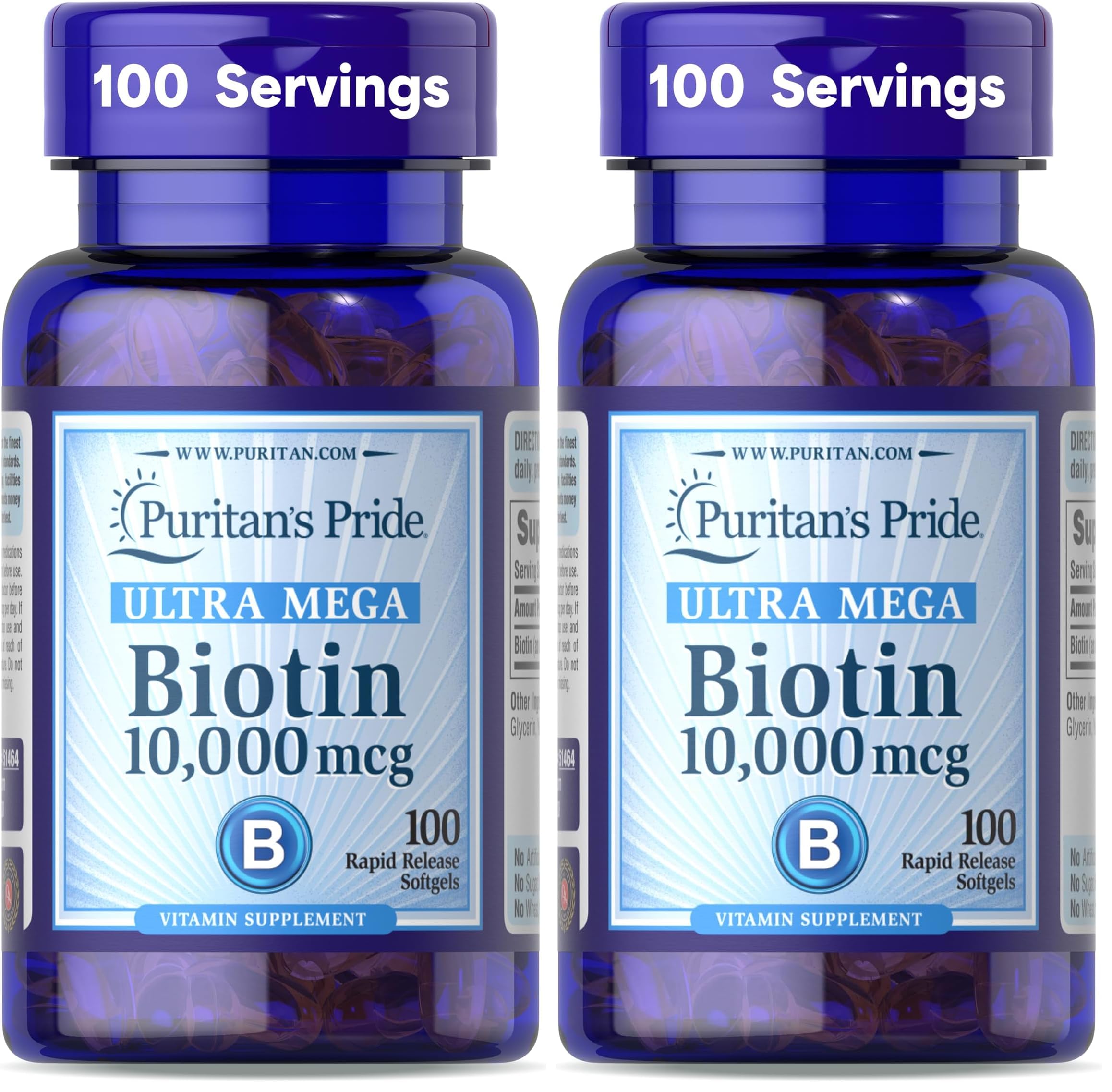 Puritan's Pride Biotin 10000 Mcg Softgel – 100 count