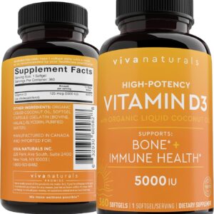 Viva Naturals Vitamin D3 125 mcg (5,000 IU) – 360 Softgels